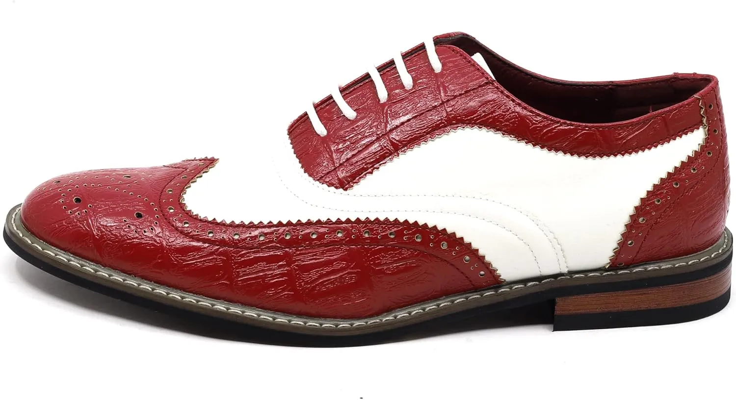 Metrocharm Frank-03 Men's Two Tone Perforated Wing Tip Lace Up Oxford Dress Shoes