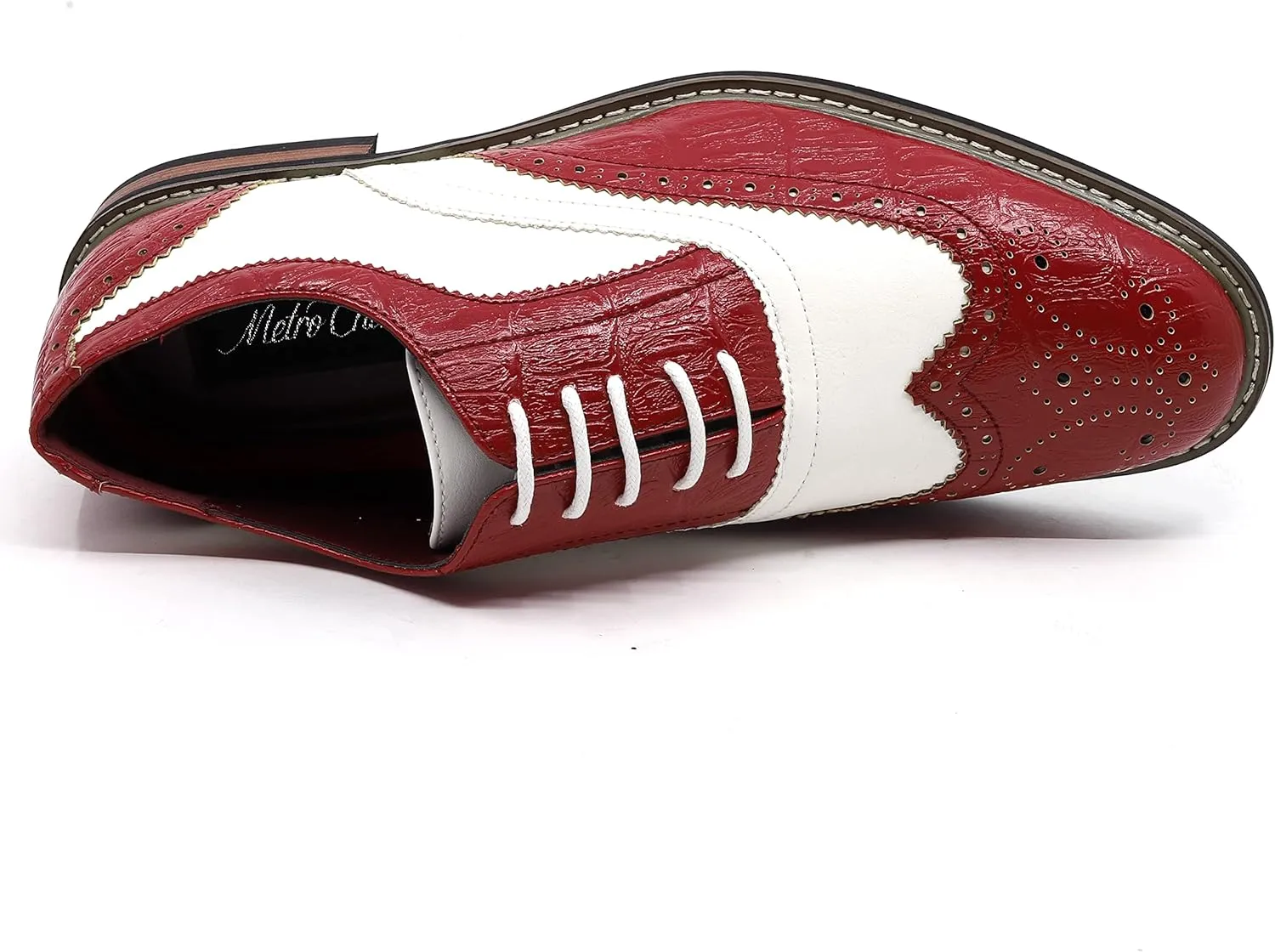 Metrocharm Frank-03 Men's Two Tone Perforated Wing Tip Lace Up Oxford Dress Shoes
