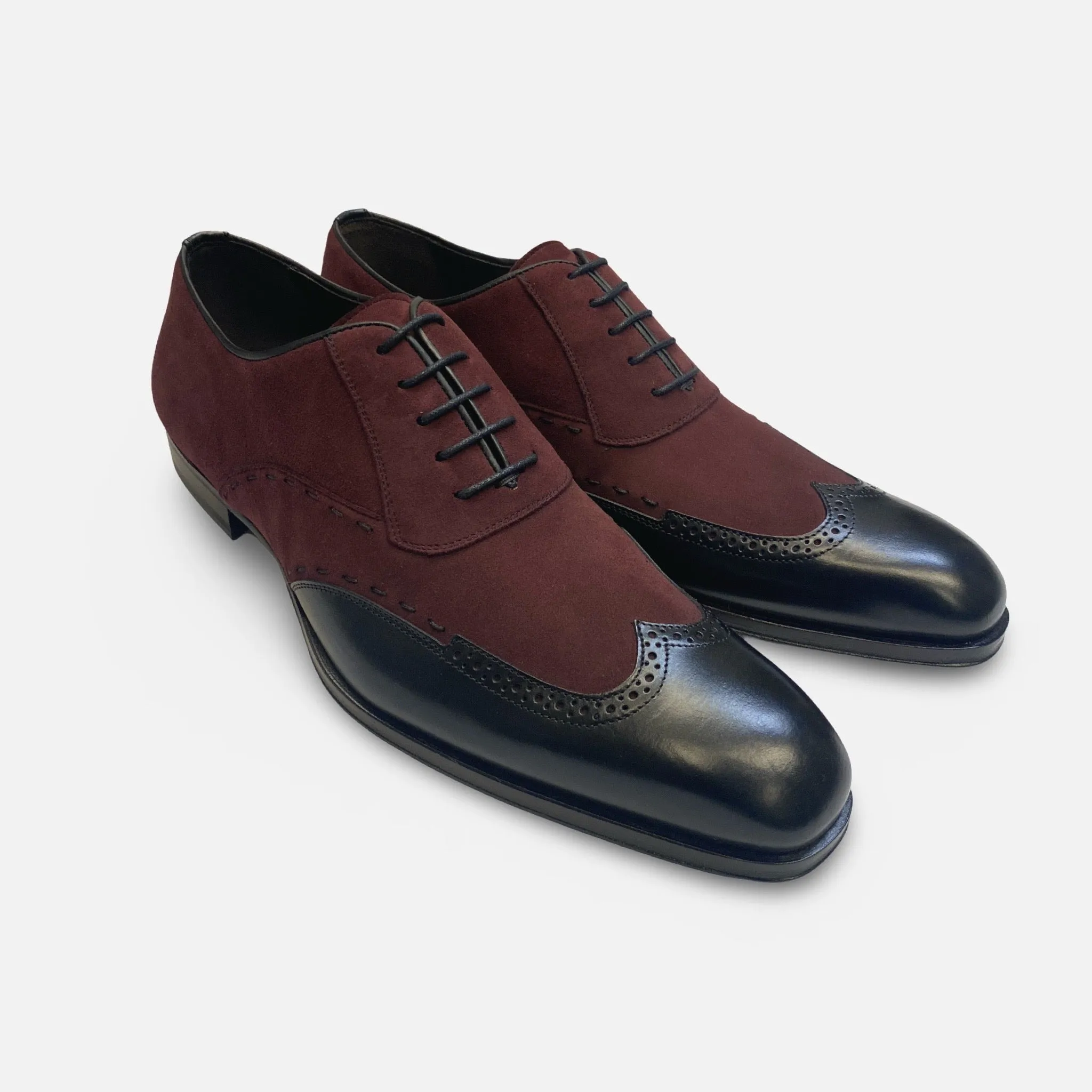 Mezlan Paganini Black/Grape Wingtip Suede and Leather Shoe