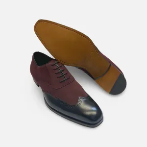 Mezlan Paganini Black/Grape Wingtip Suede and Leather Shoe