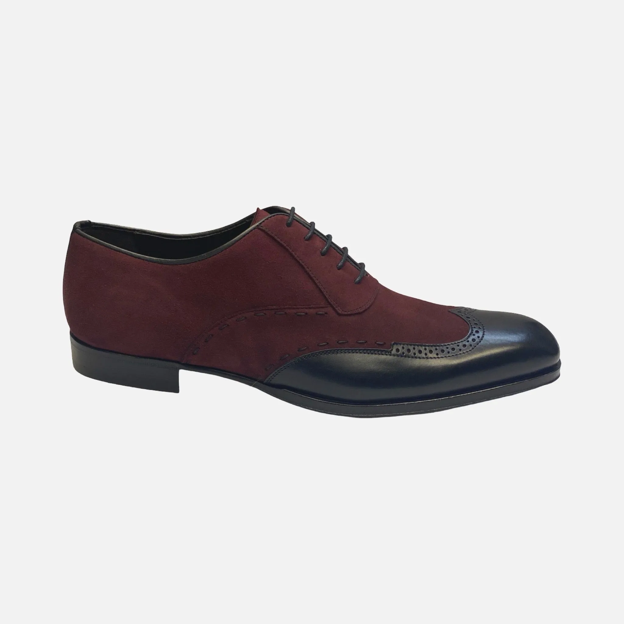 Mezlan Paganini Black/Grape Wingtip Suede and Leather Shoe