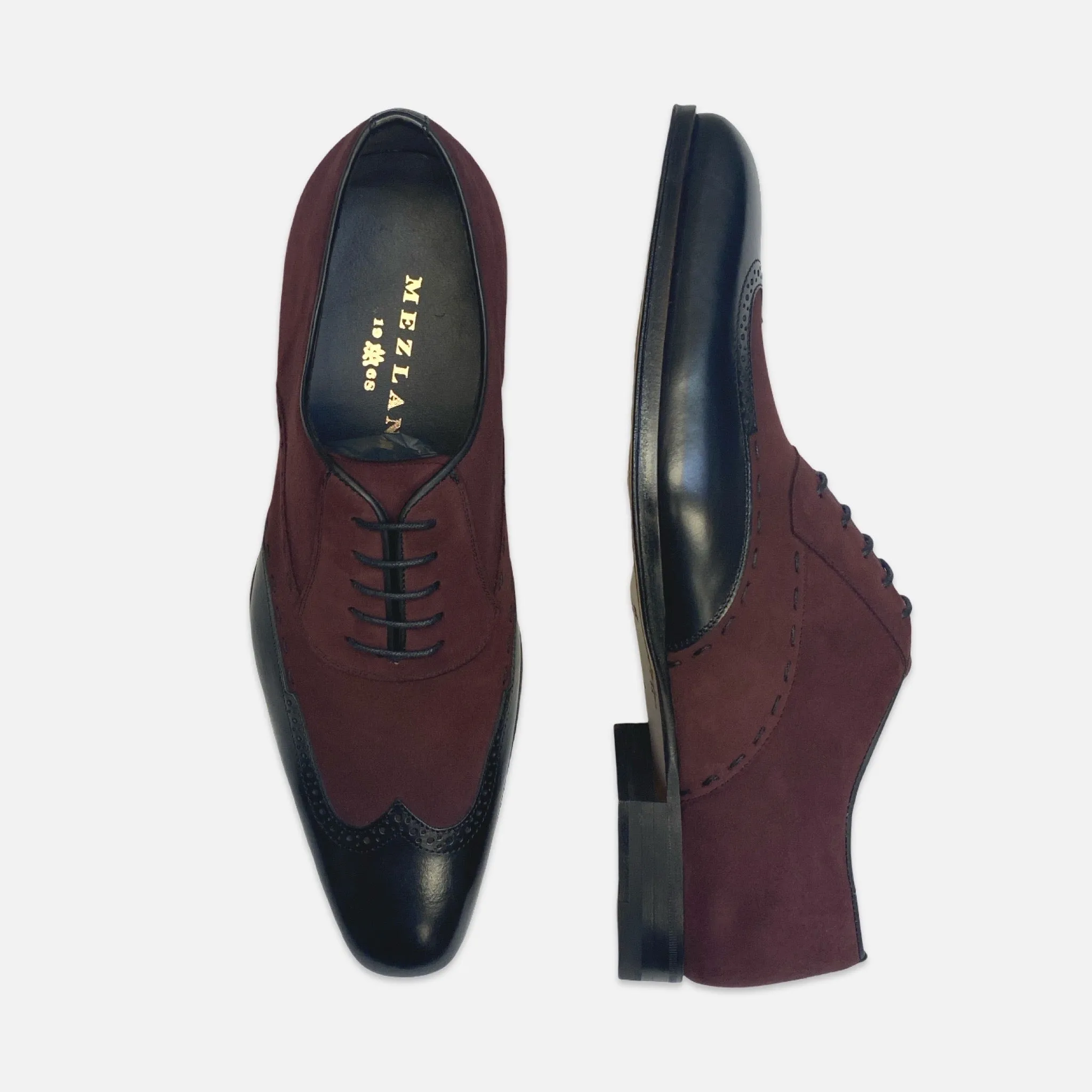 Mezlan Paganini Black/Grape Wingtip Suede and Leather Shoe