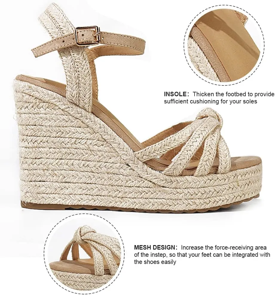 mikarka Sandals for Women, Platform Ankle Strap Womens Sandals Open Toe Espadrille Wedge Sandals for Women Concise Casual Summer Womens Shoes