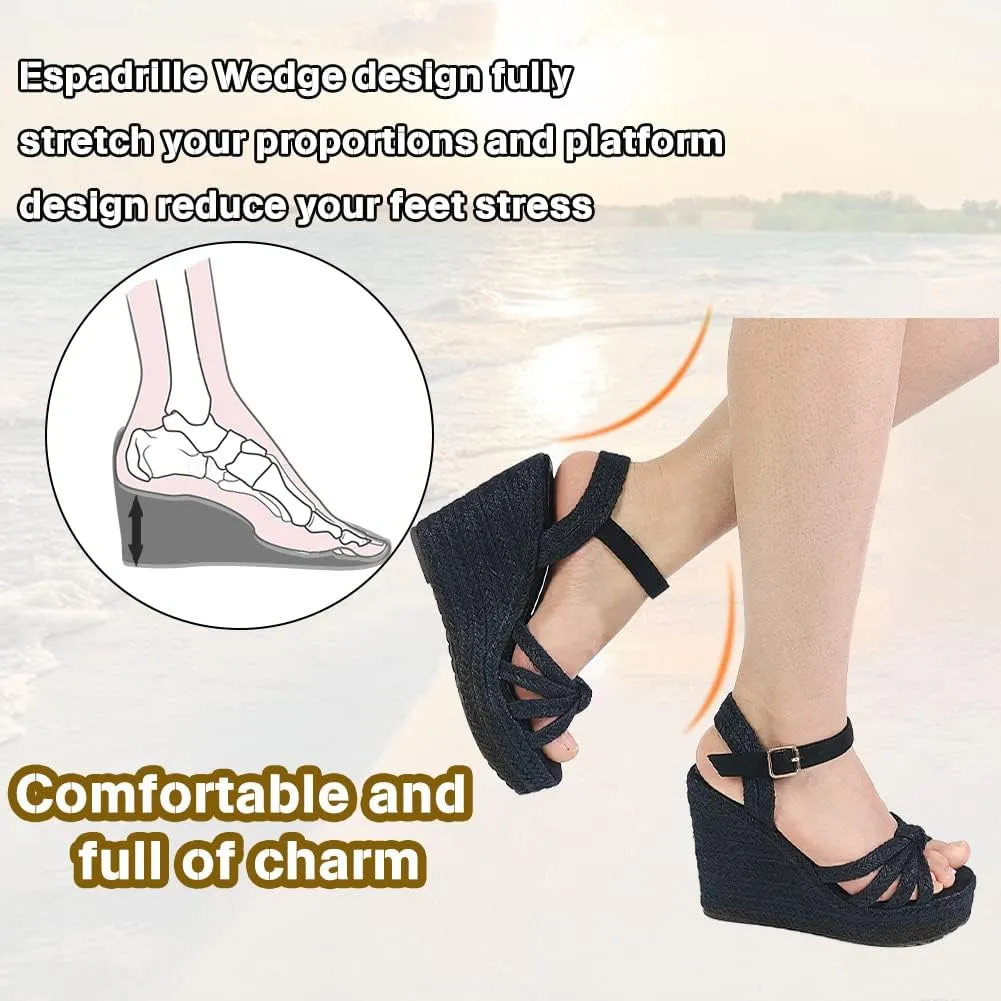 mikarka Sandals for Women, Platform Ankle Strap Womens Sandals Open Toe Espadrille Wedge Sandals for Women Concise Casual Summer Womens Shoes