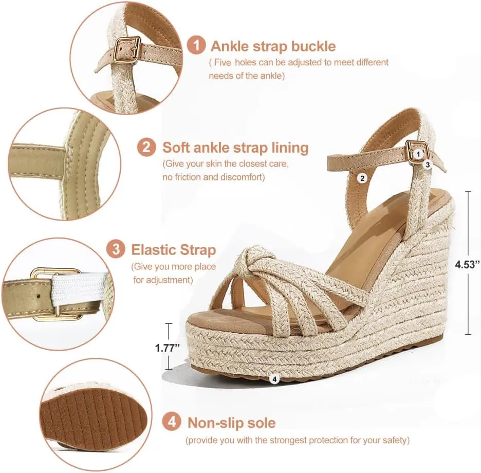 mikarka Sandals for Women, Platform Ankle Strap Womens Sandals Open Toe Espadrille Wedge Sandals for Women Concise Casual Summer Womens Shoes
