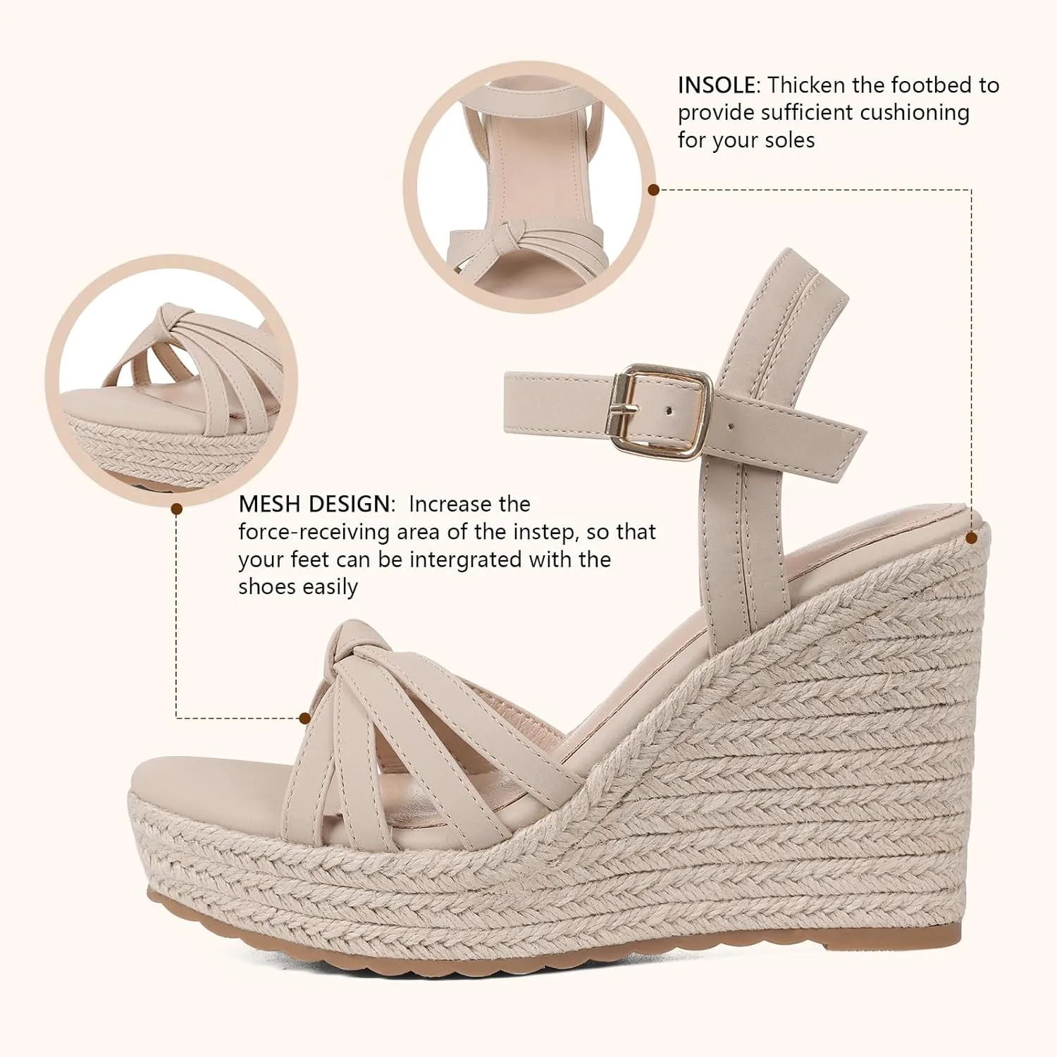 mikarka Sandals for Women, Platform Ankle Strap Womens Sandals Open Toe Espadrille Wedge Sandals for Women Concise Casual Summer Womens Shoes