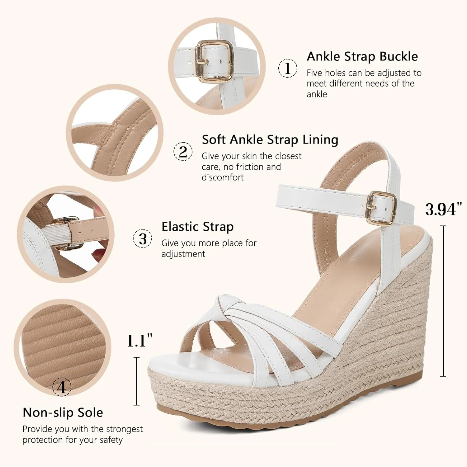 mikarka Sandals for Women, Platform Ankle Strap Womens Sandals Open Toe Espadrille Wedge Sandals for Women Concise Casual Summer Womens Shoes