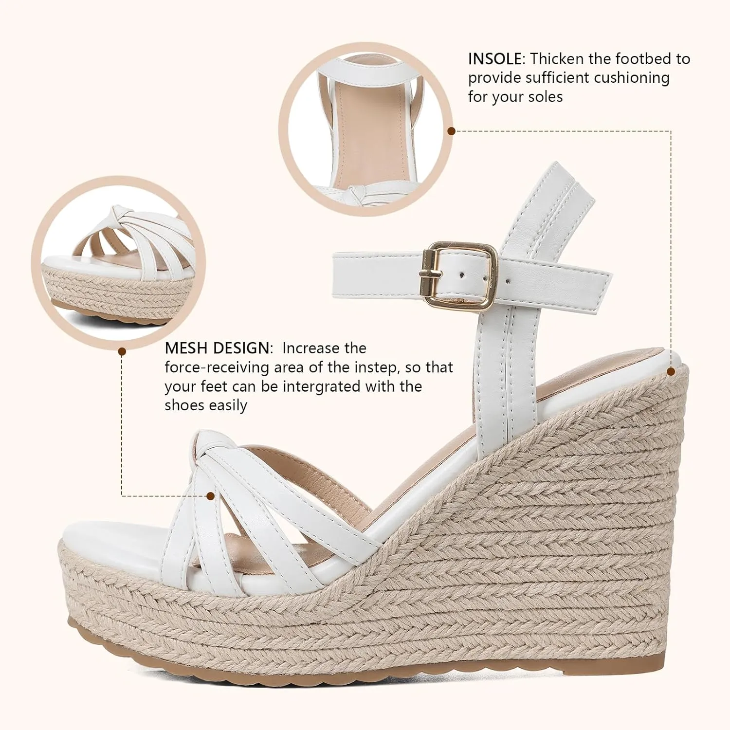 mikarka Sandals for Women, Platform Ankle Strap Womens Sandals Open Toe Espadrille Wedge Sandals for Women Concise Casual Summer Womens Shoes