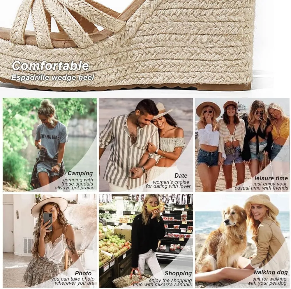 mikarka Sandals for Women, Platform Ankle Strap Womens Sandals Open Toe Espadrille Wedge Sandals for Women Concise Casual Summer Womens Shoes