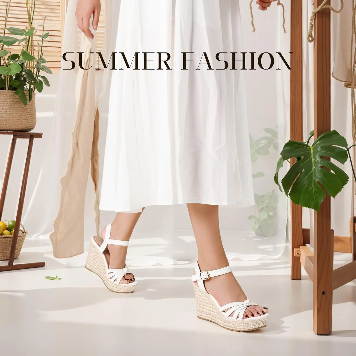 mikarka Sandals for Women, Platform Ankle Strap Womens Sandals Open Toe Espadrille Wedge Sandals for Women Concise Casual Summer Womens Shoes