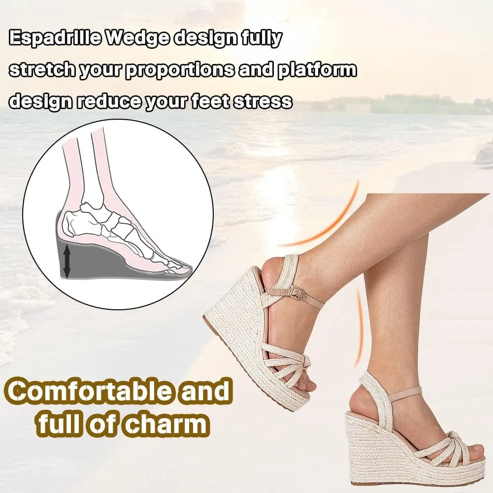 mikarka Sandals for Women, Platform Ankle Strap Womens Sandals Open Toe Espadrille Wedge Sandals for Women Concise Casual Summer Womens Shoes