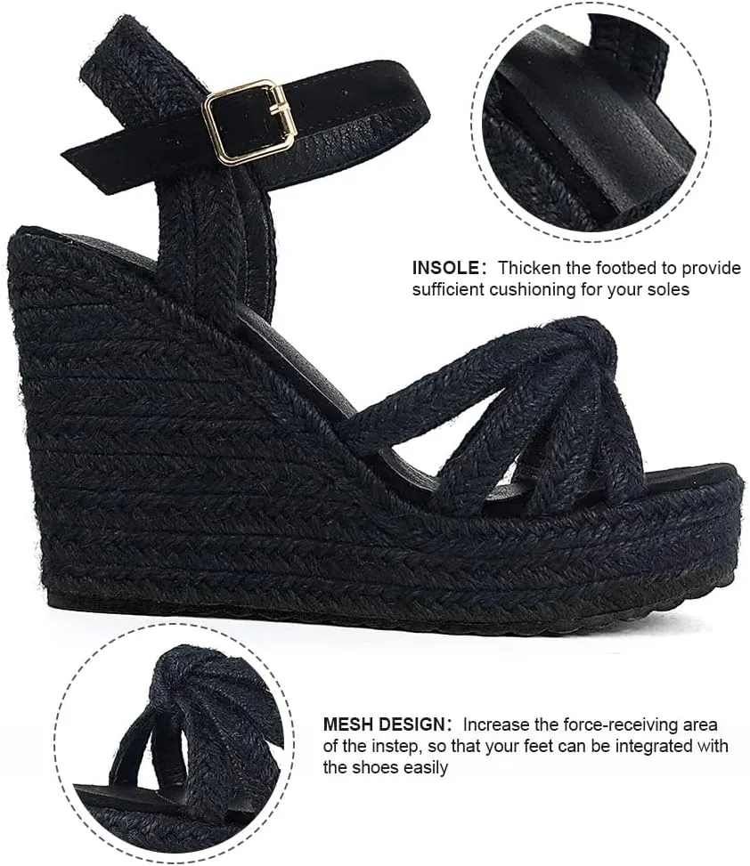 mikarka Sandals for Women, Platform Ankle Strap Womens Sandals Open Toe Espadrille Wedge Sandals for Women Concise Casual Summer Womens Shoes