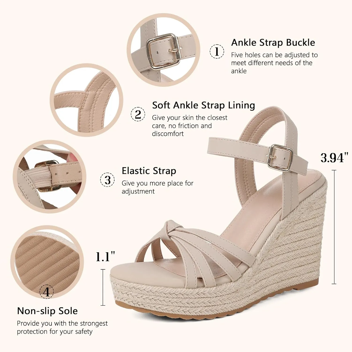 mikarka Sandals for Women, Platform Ankle Strap Womens Sandals Open Toe Espadrille Wedge Sandals for Women Concise Casual Summer Womens Shoes