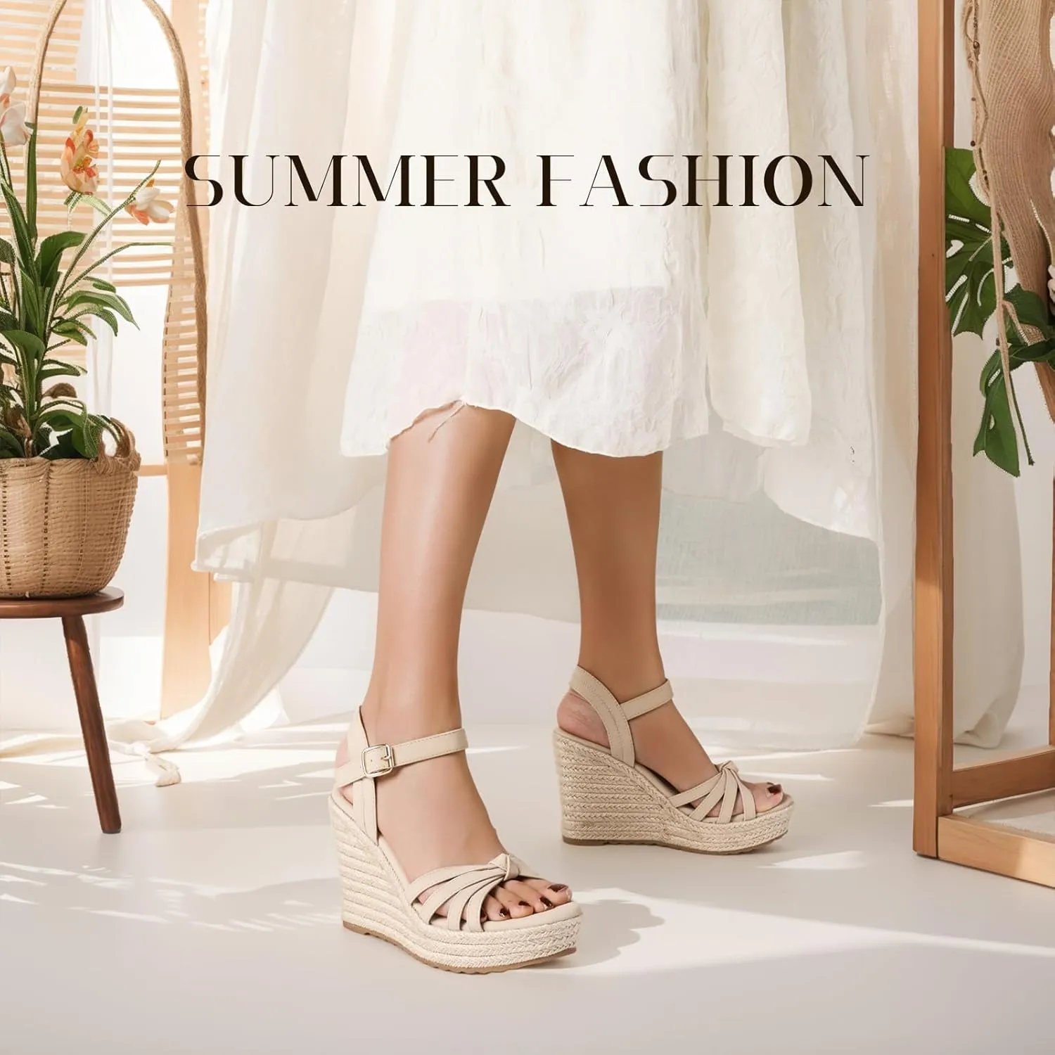 mikarka Sandals for Women, Platform Ankle Strap Womens Sandals Open Toe Espadrille Wedge Sandals for Women Concise Casual Summer Womens Shoes