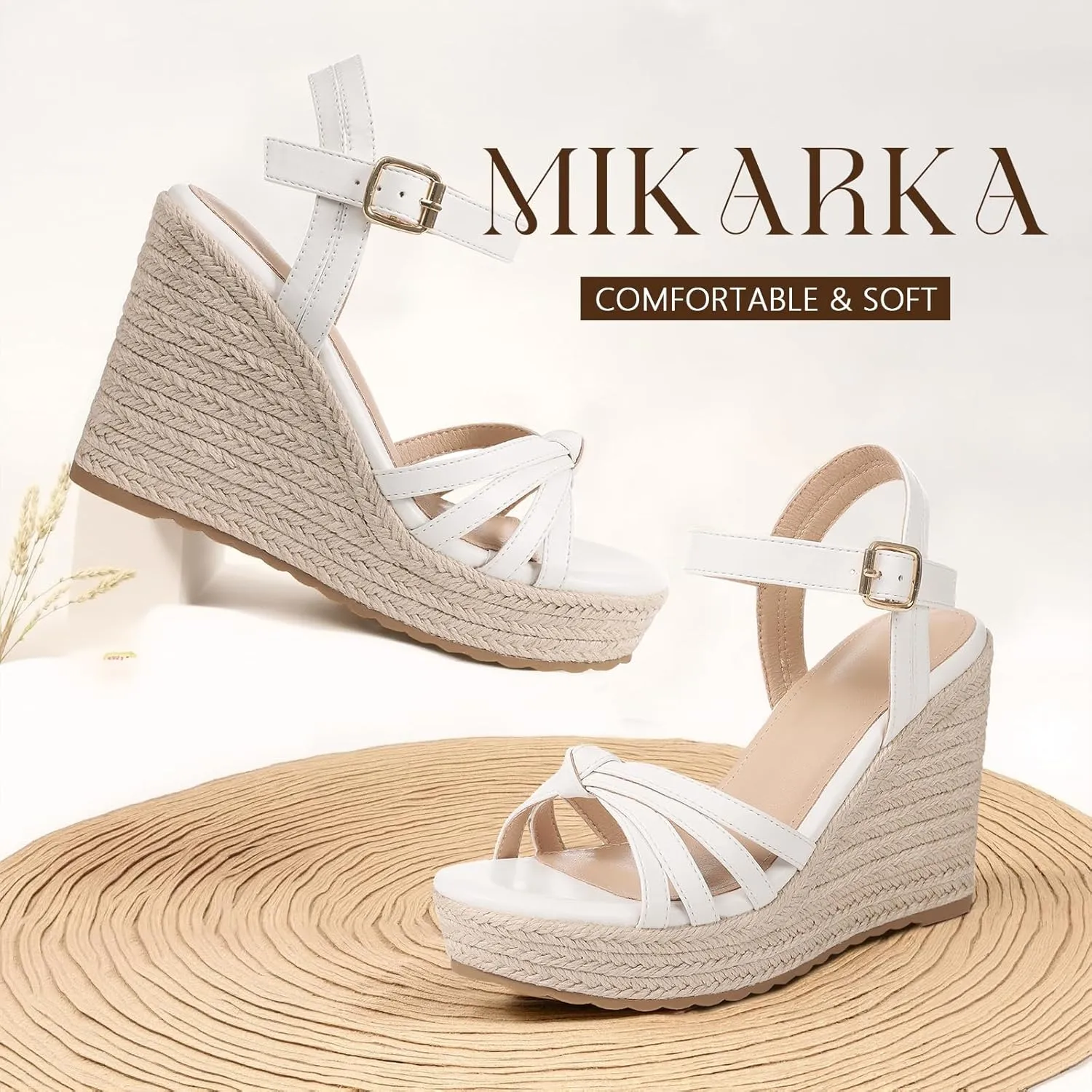 mikarka Sandals for Women, Platform Ankle Strap Womens Sandals Open Toe Espadrille Wedge Sandals for Women Concise Casual Summer Womens Shoes