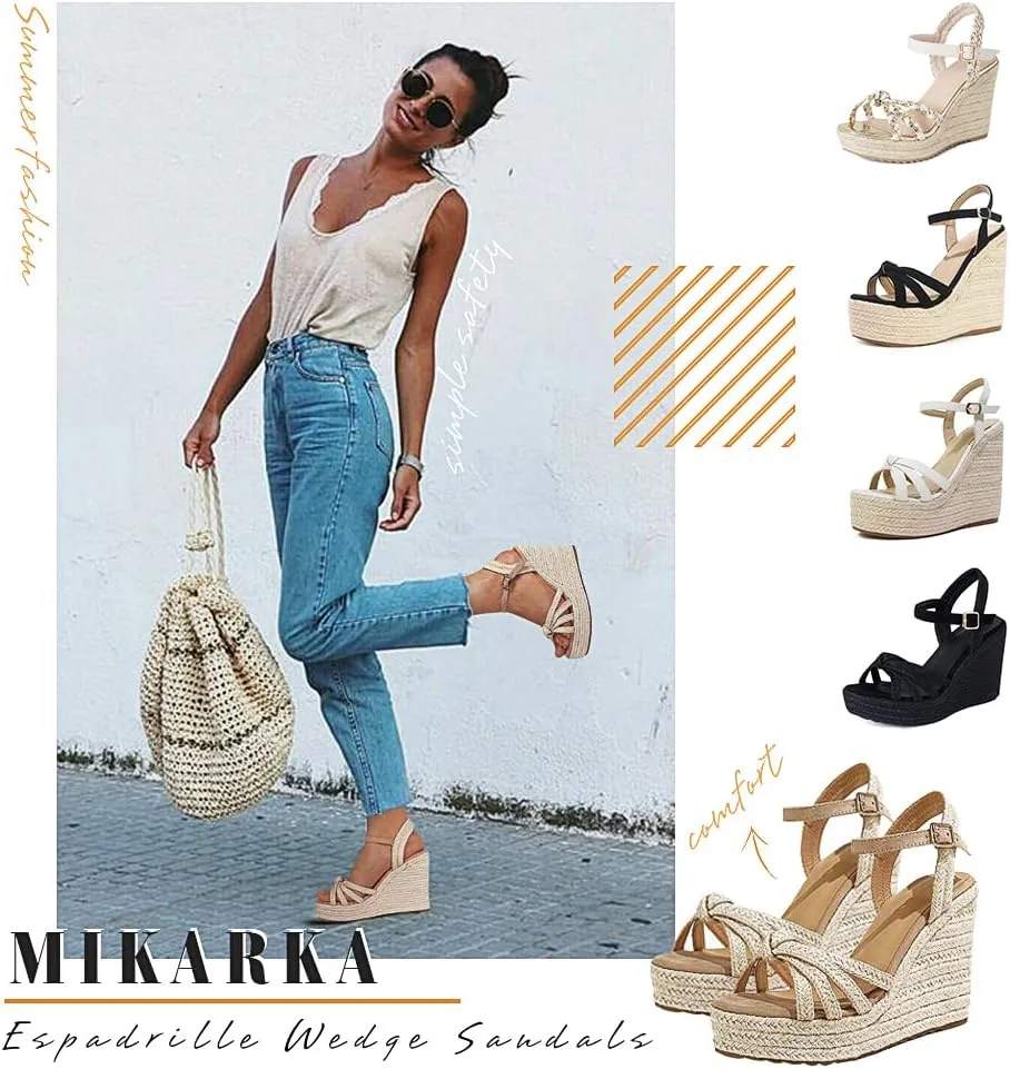 mikarka Sandals for Women, Platform Ankle Strap Womens Sandals Open Toe Espadrille Wedge Sandals for Women Concise Casual Summer Womens Shoes