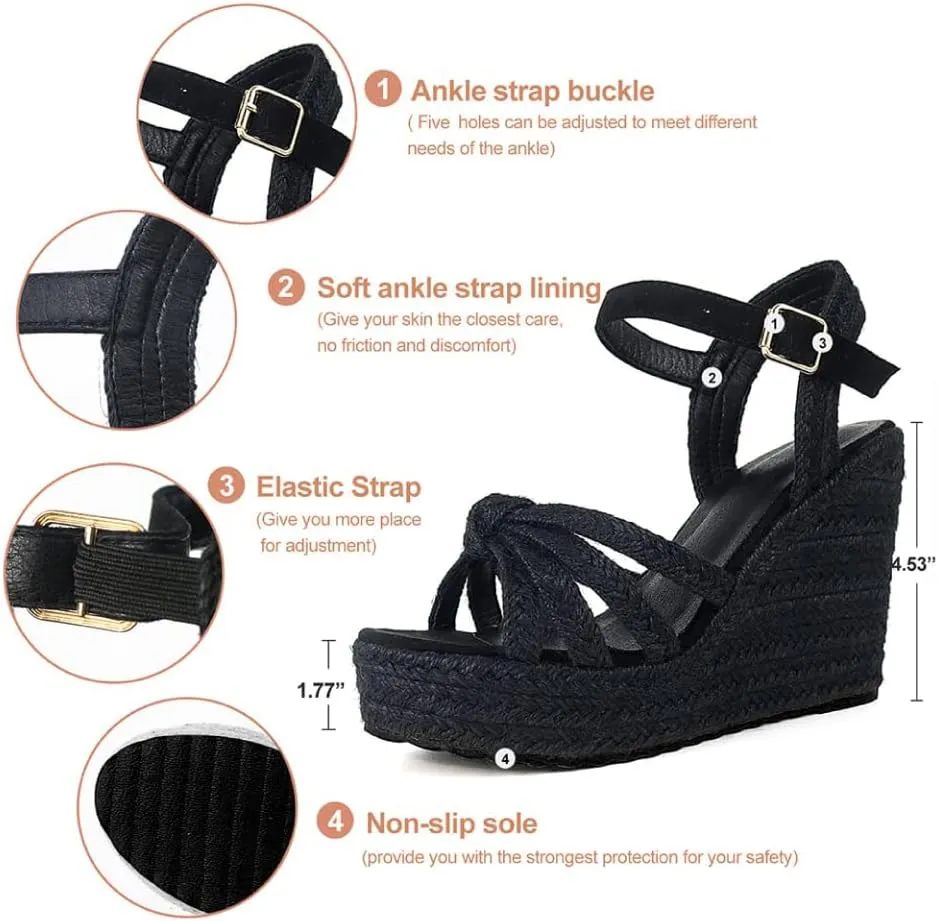 mikarka Sandals for Women, Platform Ankle Strap Womens Sandals Open Toe Espadrille Wedge Sandals for Women Concise Casual Summer Womens Shoes
