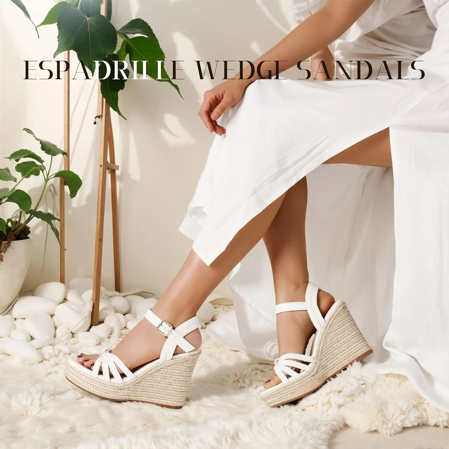 mikarka Sandals for Women, Platform Ankle Strap Womens Sandals Open Toe Espadrille Wedge Sandals for Women Concise Casual Summer Womens Shoes