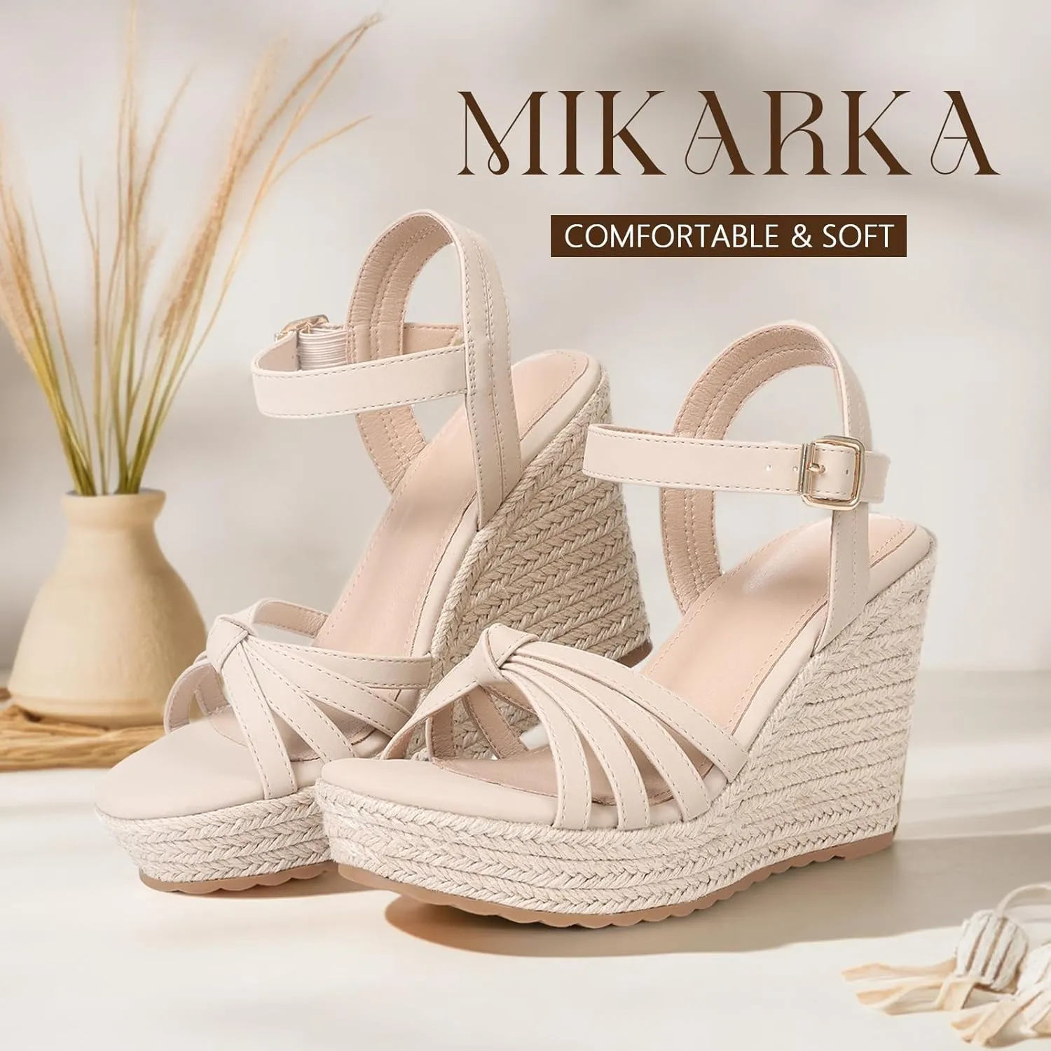 mikarka Sandals for Women, Platform Ankle Strap Womens Sandals Open Toe Espadrille Wedge Sandals for Women Concise Casual Summer Womens Shoes