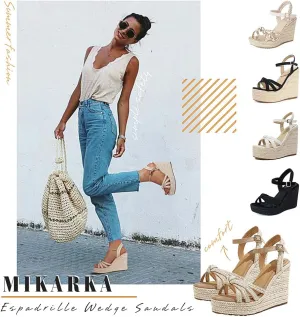 mikarka Wedge Sandals for Women: Open Toe Wedges Heels for Women - Comfortable Braided Summer Espadrilles Wedges Ankle Strap Platform High Heels Vacation Shoes