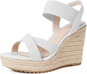 mikarka Women's Open Toe Espadrilles Wedge Sandal Slip On Elastic Ankle Strap Platform Sandals Dressy Comfortable Wedges Shoe