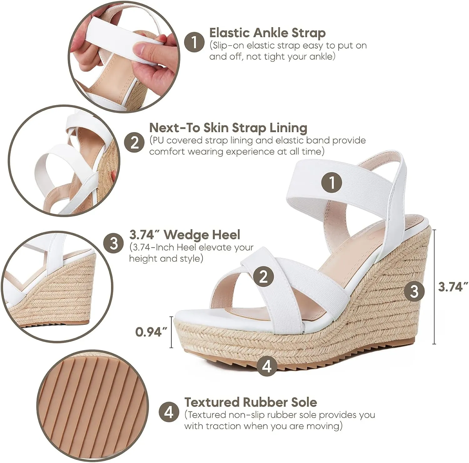mikarka Women's Open Toe Espadrilles Wedge Sandal Slip On Elastic Ankle Strap Platform Sandals Dressy Comfortable Wedges Shoe