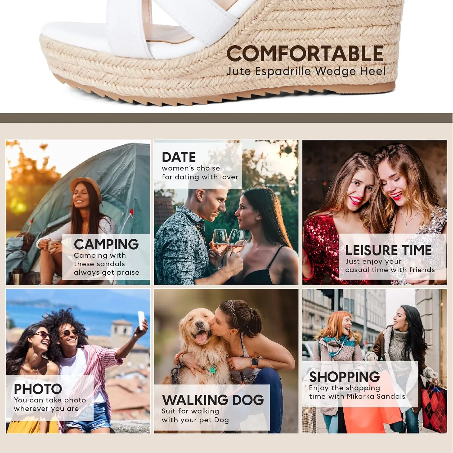 mikarka Women's Open Toe Espadrilles Wedge Sandal Slip On Elastic Ankle Strap Platform Sandals Dressy Comfortable Wedges Shoe