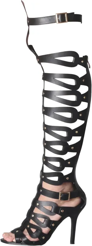 Minishion Gladiator Sandals for Women Tall Heels Stiletto Knee High Summer Boots Shoes