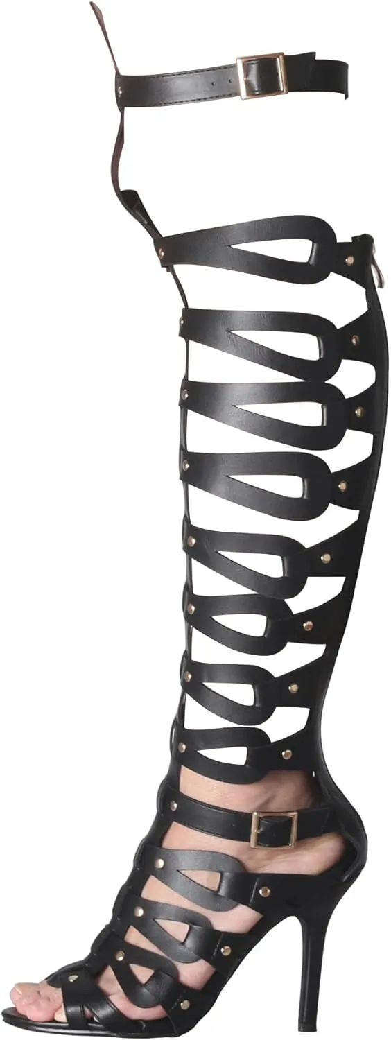 Minishion Gladiator Sandals for Women Tall Heels Stiletto Knee High Summer Boots Shoes