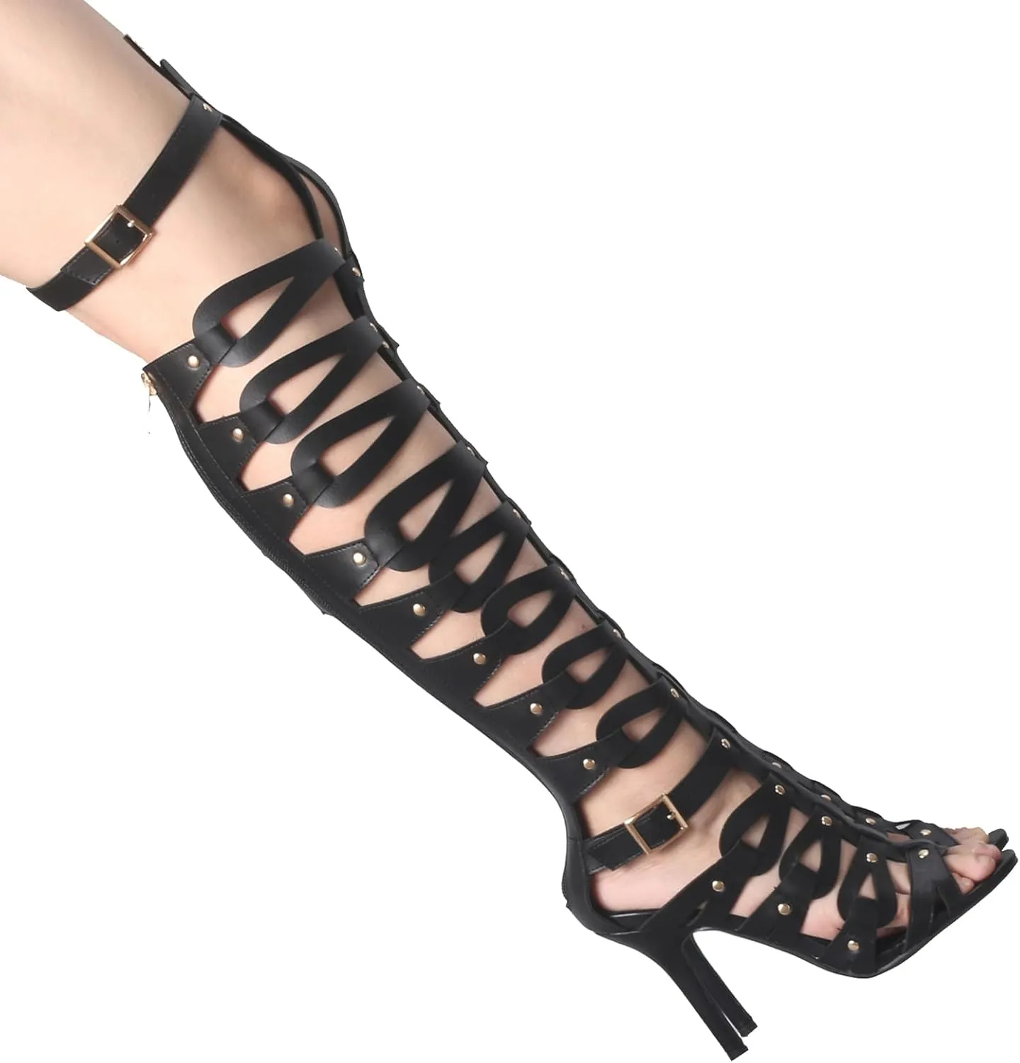 Minishion Gladiator Sandals for Women Tall Heels Stiletto Knee High Summer Boots Shoes