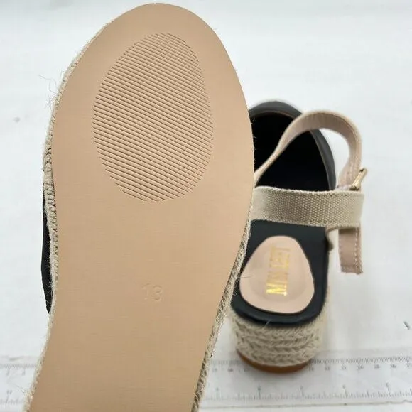 Miss left Black Platform Rounded Toe Espadrille Ankle Strap Wedge Heel Sandal