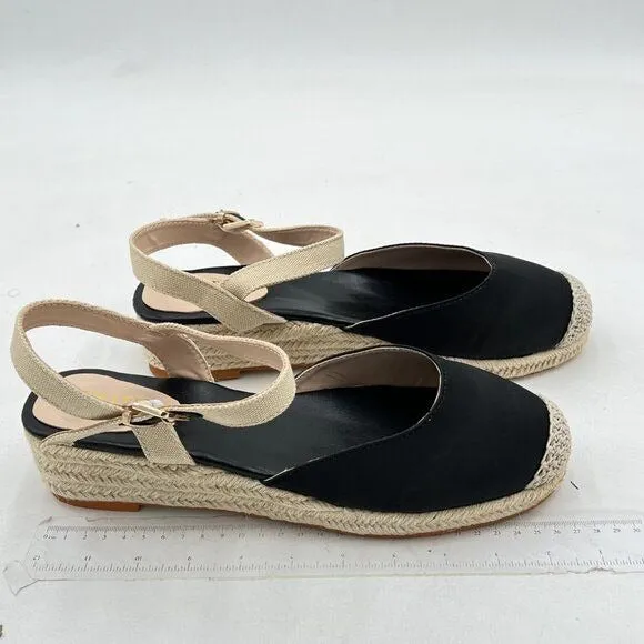 Miss left Black Platform Rounded Toe Espadrille Ankle Strap Wedge Heel Sandal