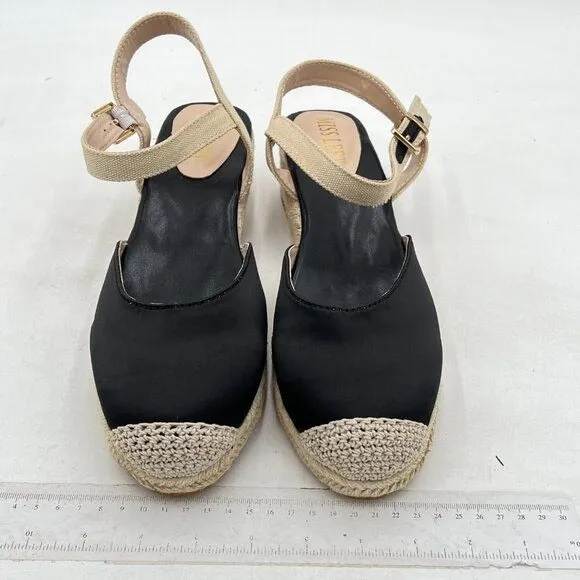 Miss left Black Platform Rounded Toe Espadrille Ankle Strap Wedge Heel Sandal