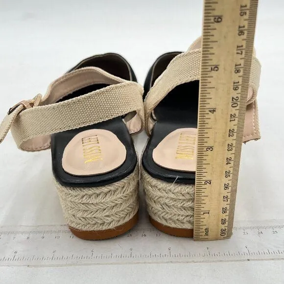 Miss left Black Platform Rounded Toe Espadrille Ankle Strap Wedge Heel Sandal