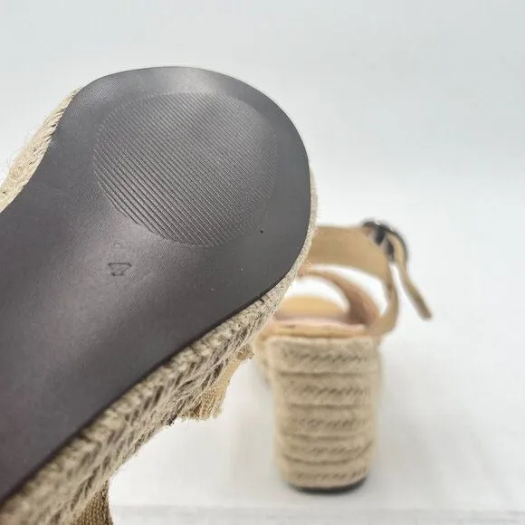 Miss Left Khaki Platform Open Toe Espadrille Sandal Ankle Strap Wedge Heel Shoe