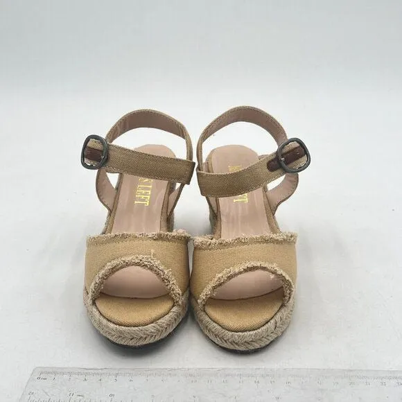 Miss Left Khaki Platform Open Toe Espadrille Sandal Ankle Strap Wedge Heel Shoe