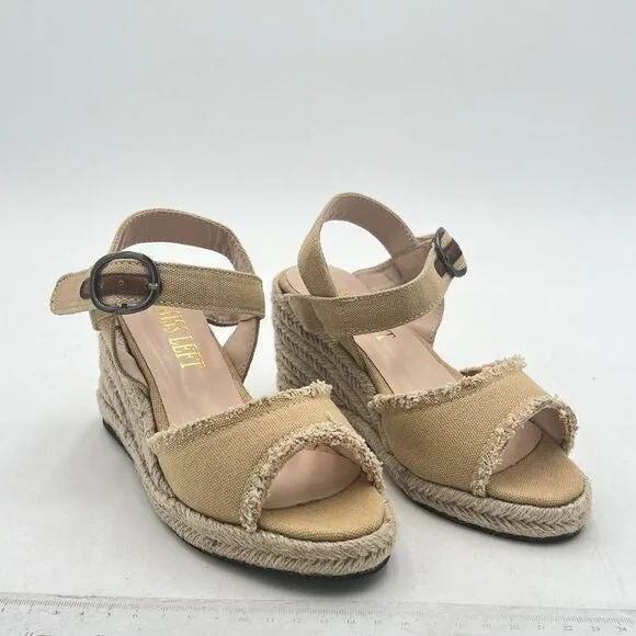 Miss Left Khaki Platform Open Toe Espadrille Sandal Ankle Strap Wedge Heel Shoe