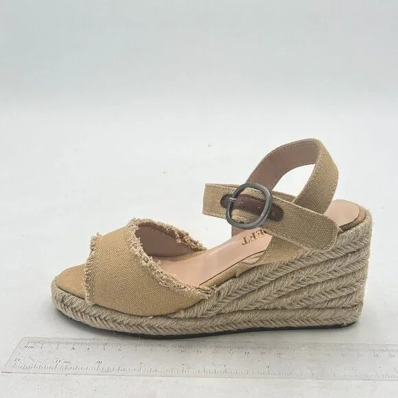 Miss Left Khaki Platform Open Toe Espadrille Sandal Ankle Strap Wedge Heel Shoe