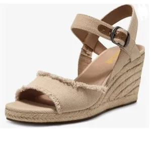 Miss Left Khaki Platform Open Toe Espadrille Sandal Ankle Strap Wedge Heel Shoe