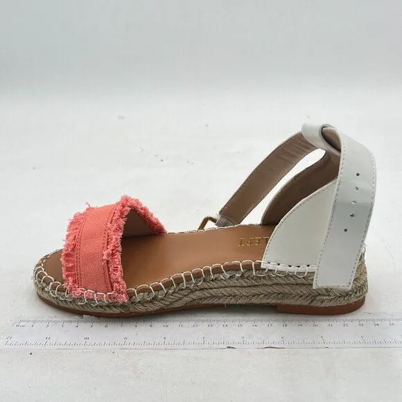 Miss Left Pink Open Round Toe Espadrille Wedge Buckles Low Heeled Sandals