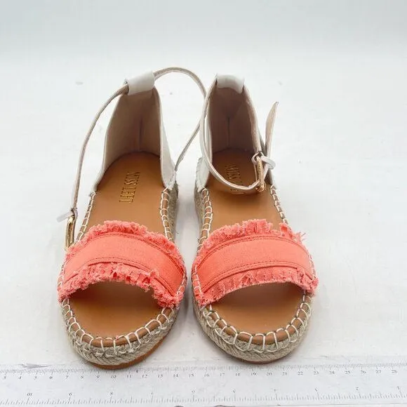Miss Left Pink Open Round Toe Espadrille Wedge Buckles Low Heeled Sandals