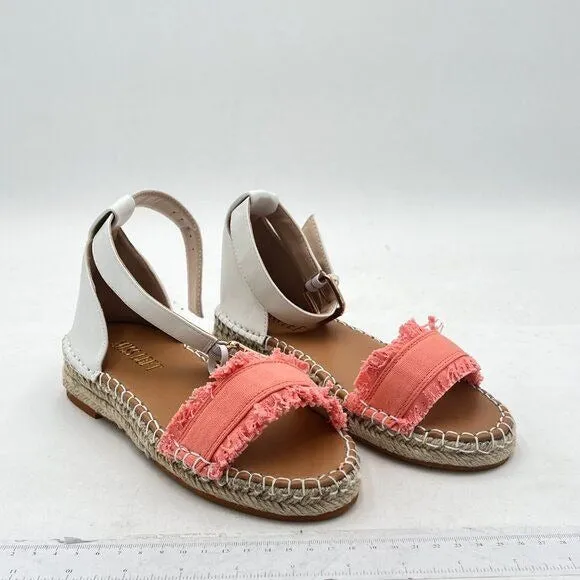 Miss Left Pink Open Round Toe Espadrille Wedge Buckles Low Heeled Sandals
