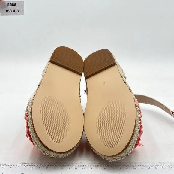 Miss Left Pink Open Round Toe Espadrille Wedge Buckles Low Heeled Sandals