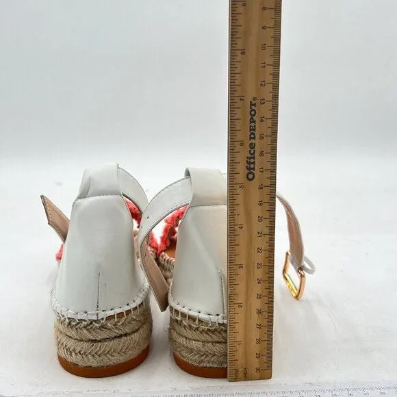 Miss Left Pink Open Round Toe Espadrille Wedge Buckles Low Heeled Sandals