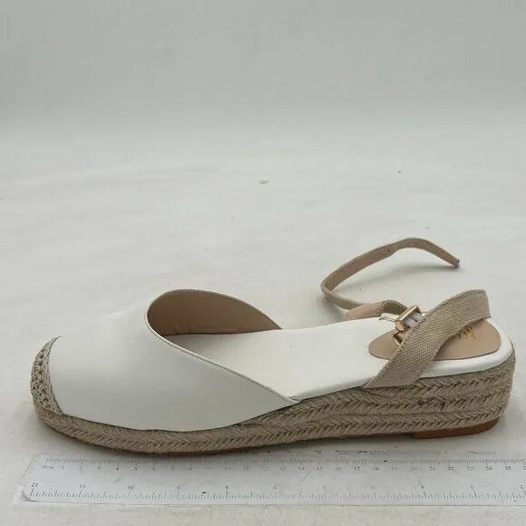 Miss Left White Platform Round Toe Espadrille Sandal Ankle Strap Mid Heel Shoes