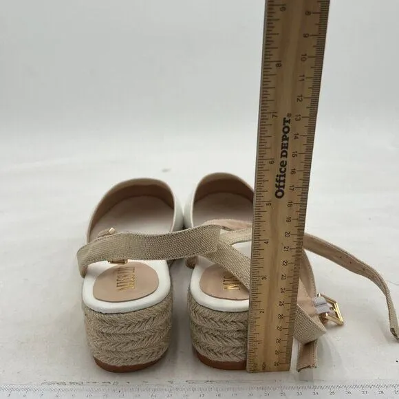 Miss Left White Platform Round Toe Espadrille Sandal Ankle Strap Mid Heel Shoes