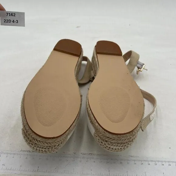 Miss Left White Platform Round Toe Espadrille Sandal Ankle Strap Mid Heel Shoes