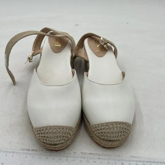 Miss Left White Platform Round Toe Espadrille Sandal Ankle Strap Mid Heel Shoes