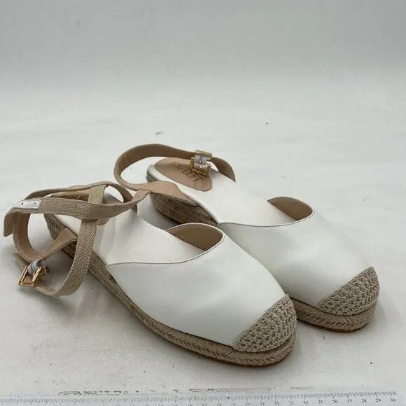 Miss Left White Platform Round Toe Espadrille Sandal Ankle Strap Mid Heel Shoes