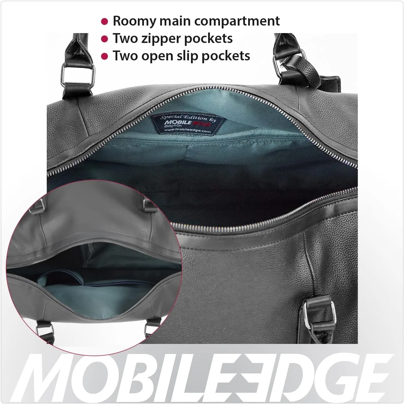 Mobile Edge Deluxe Travel Duffel Bag for Men and Women, Vegan Leather, Gym, Overnight, Weekender, Carry-On Size